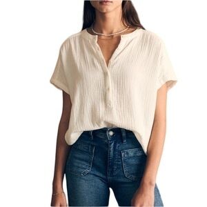 Faherty Dream Cotton White Gauze Desmond Top Tee Size Small‎